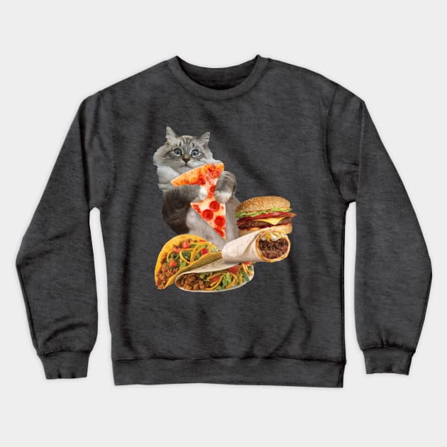 Taco Pizza Burrito Burger Cat Crewneck Sweatshirt by KIMYKASK